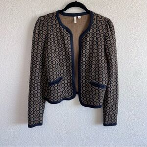 Frenchi Nordstrom Jacquard Jacket Navy Blue Brown Golden Knit Cardigan